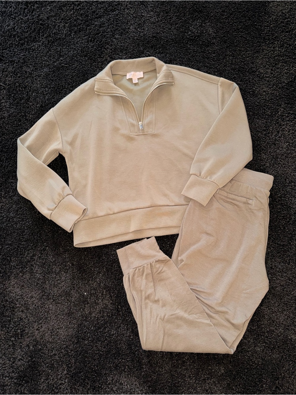 Anthropology Philosophy Petite L Olive Modal Quarter Zip Jogger Lounge Set Fall